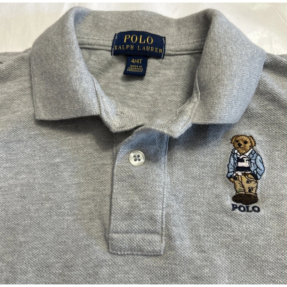 Boys Polo Ralph Lauren Embroidered Polo Bear Mesh Polo Shirt 4/4T CLean